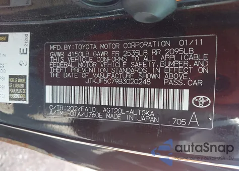 2011 Scion Tc from USA, damaged, VIN JTKJF5C79B3020248